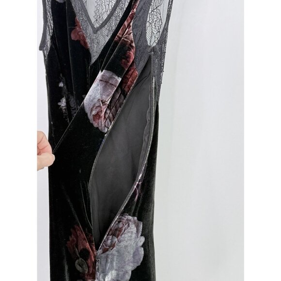 Black Velvet Floral Lined Dress Lace Accent Dark Romantic Whimsigoth See Measure - Picture 8 of 11